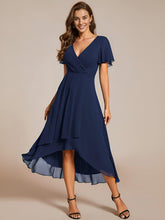 Navy Blue Pleated Midi Wedding Guest Dress with Sleeve #color_Navy Blue